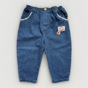 Vintage Buster Brown 24M Denim Pants USA Floral Patch Cottagecore Lace Trim